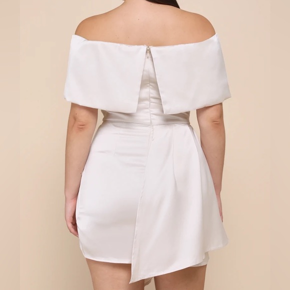 Lulus Ivory Satin Off-the-Shoulder Mini Dress - Size XL - Picture 2 of 10